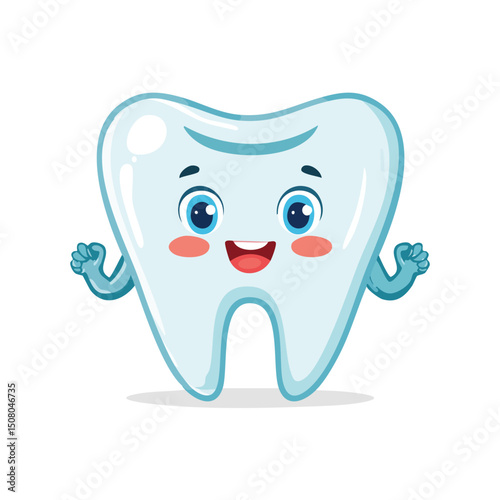 Tooth cup in cute cartoon character style with expressive face and limbs.