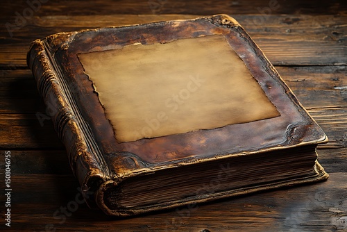 Old Leather Book Mockup with Embossed Cover and Parchment

 photo
