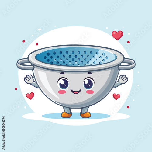 Sink strainer in cute cartoon character style with expressive face and limbs.