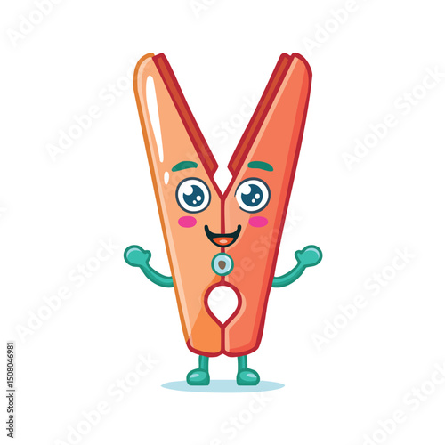 Clothes clip in cute cartoon character style with expressive face and limbs.