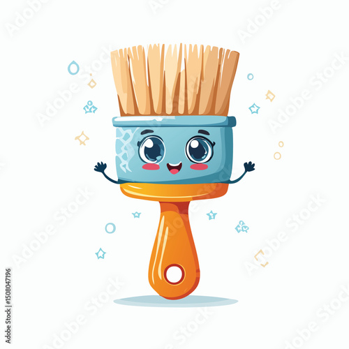 Hair brush in cute cartoon character style with expressive face and limbs.