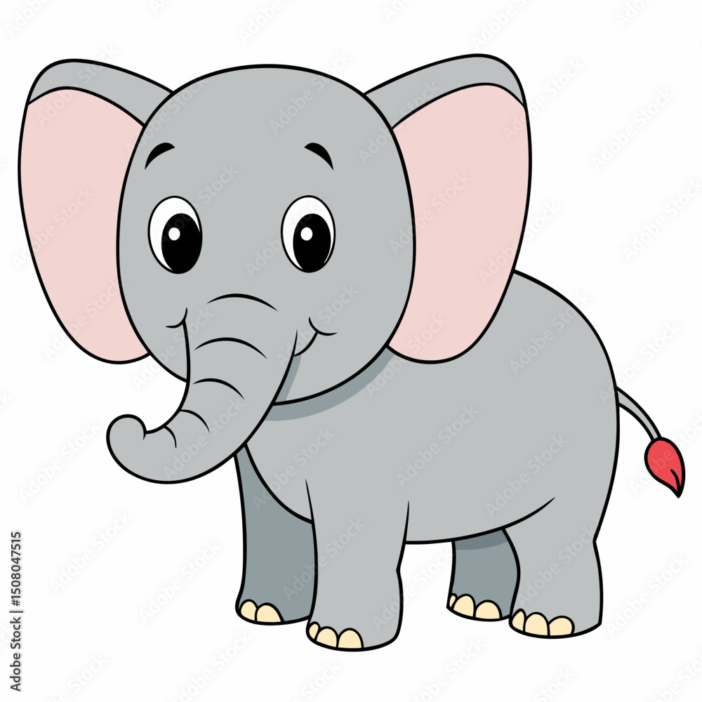 Obraz premium elephant, animal, cartoon, vector, mammal, illustration, baby, fun, safari, cute, wildlife, art, wild, character, pink, nature, drawing, gray, funny, zoo, jungle, big, animals, smiling, design