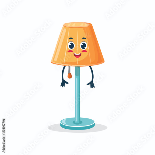 Floor lamp in cute cartoon character style with expressive face and limbs.