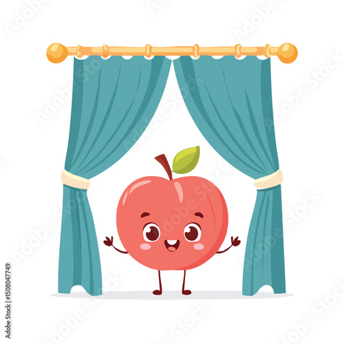 Door curtain in cute cartoon character style with expressive face and limbs.