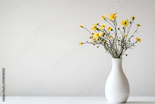 Yellow flowers in white vase minimalist home decor