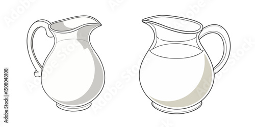 Vector milk or water Jug line art vector illustration in white background.