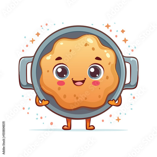 Baking pan in cute cartoon character style with expressive face and limbs.