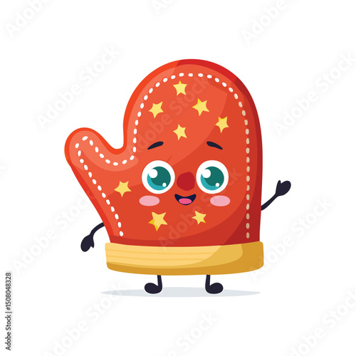 Pot holder in cute cartoon character style with expressive face and limbs.