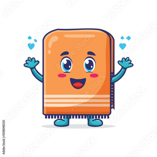 Dish towel in cute cartoon character style with expressive face and limbs.
