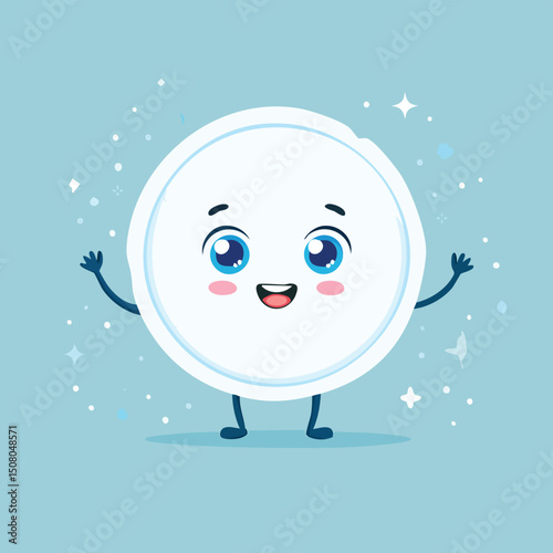 Cotton pad in cute cartoon character style with expressive face and limbs.