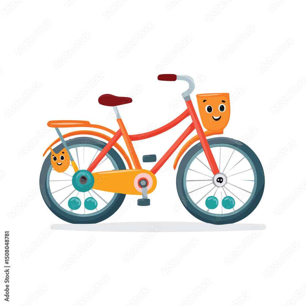 Fototapeta premium Bicycle in cute cartoon character style with expressive face and limbs.