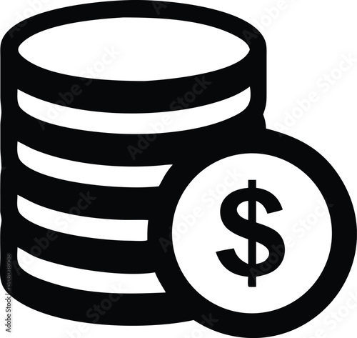 Stacked coins and single coin featuring bold dollar symbol create a financial theme