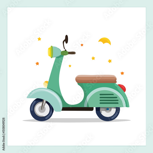 Electric scooter in cute cartoon character style with expressive face and limbs.
