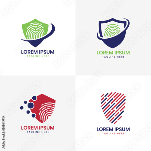 Biometric fingerprint shield security logo design modern concept for cyber tech protection