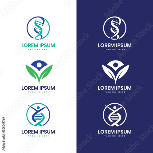 Biotech medical healthcare logo design collection wellness care bio lab research