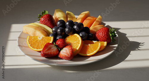 Fresh Summer Fruit Platter Strawberries Oranges Grapes Cantaloupe Slices
