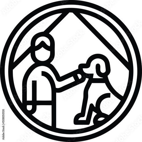 Person with dog high quality line art vector, Person with dog silhouette vector illustration, Person with dog vector logo icon