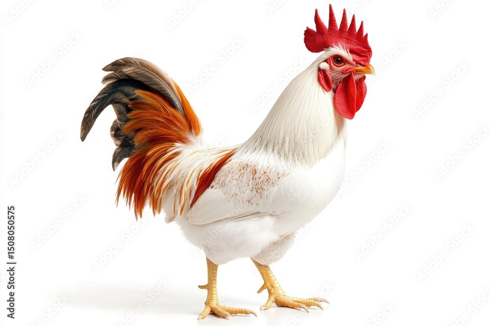 Fototapeta premium A rooster with vibrant plumage against a plain background.