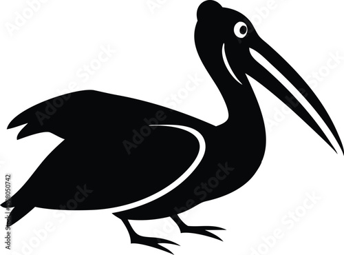 The silhouette of a pelican shows its distinctive long beak and a curious stare