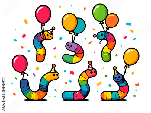 Colorful Cartoon Worms Celebrating National Gummi Worm Day