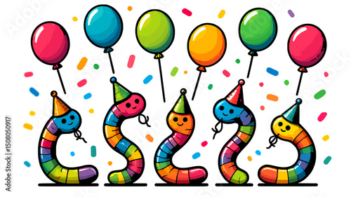 Colorful Cartoon Worms Celebrating National Gummi Worm Day