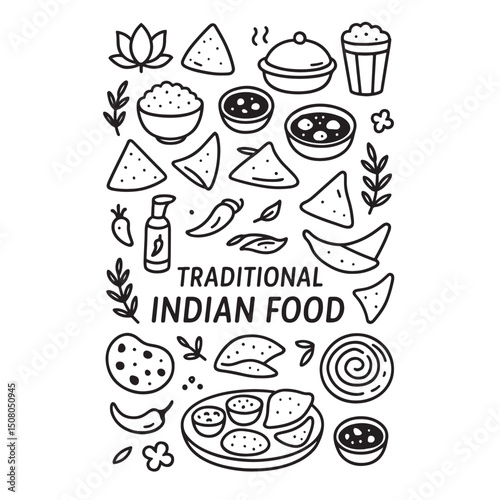 Illustration of Traditional Indian Food Elements