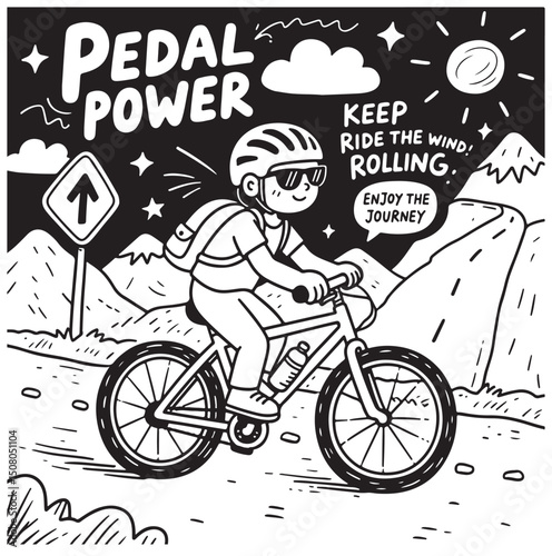 Cyclist Riding Uphill with Motivational Text