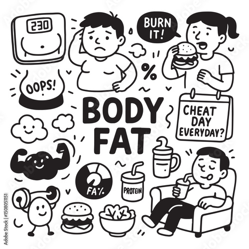 Cartoon Illustration of Body Fat Concepts
