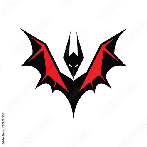 Stylized black and red bat symbol representing strength and vigilance on white