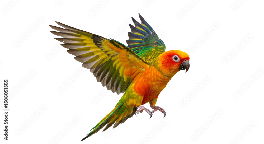 Obraz premium Vibrant parrot soars against black void