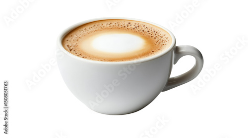 A hot espresso macchiato with a dollop of frothy milk, served in a small white cup, Transparent background, PNG file photo