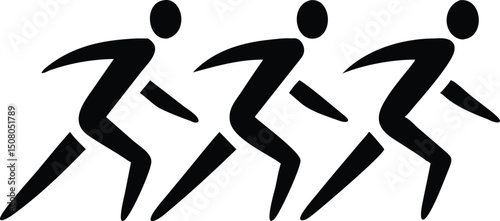 Three black running figures are displayed across a white background in simple form