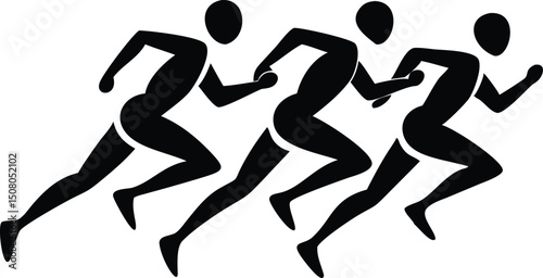 Three faceless black silhouettes of runners are engaged in a vigorous race forward intensely