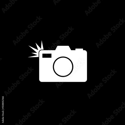 Photo camera icon isolated on black background
