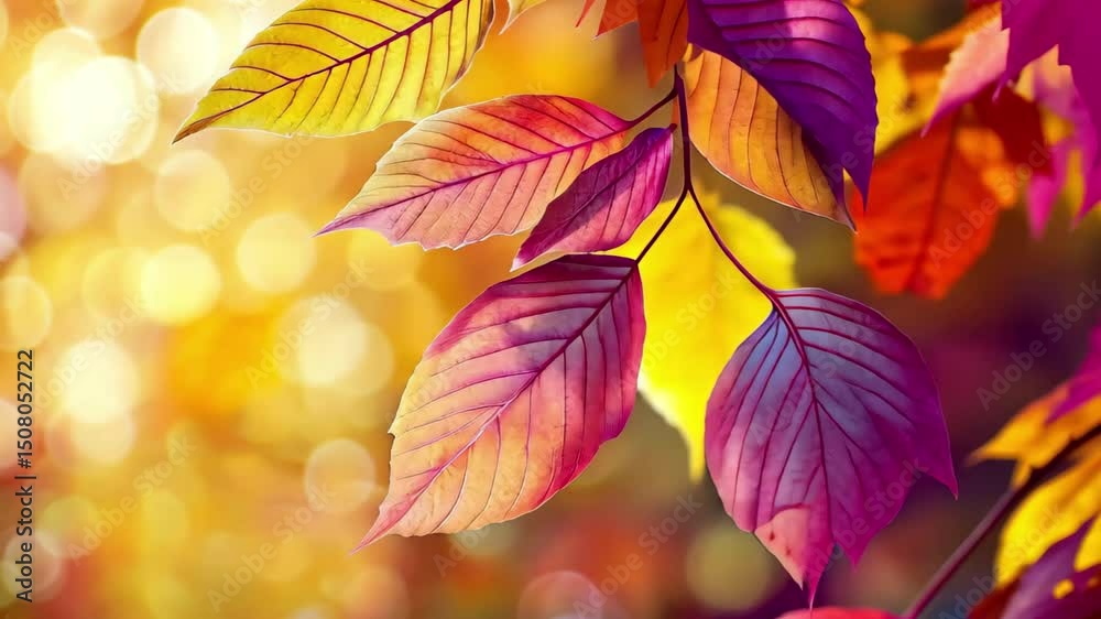 Closeup of vibrant autumn leaves illuminated by warm sunlight showcasing nature's beauty, Closeup of autumn leaves in warm sunlight with vibrant colors and bokeh background Closeup of vibrant autumn leaves illuminated by warm sunlight showcasing nature's beauty, Closeup of autumn leaves in warm sunlight with vibrant colors and bokeh background