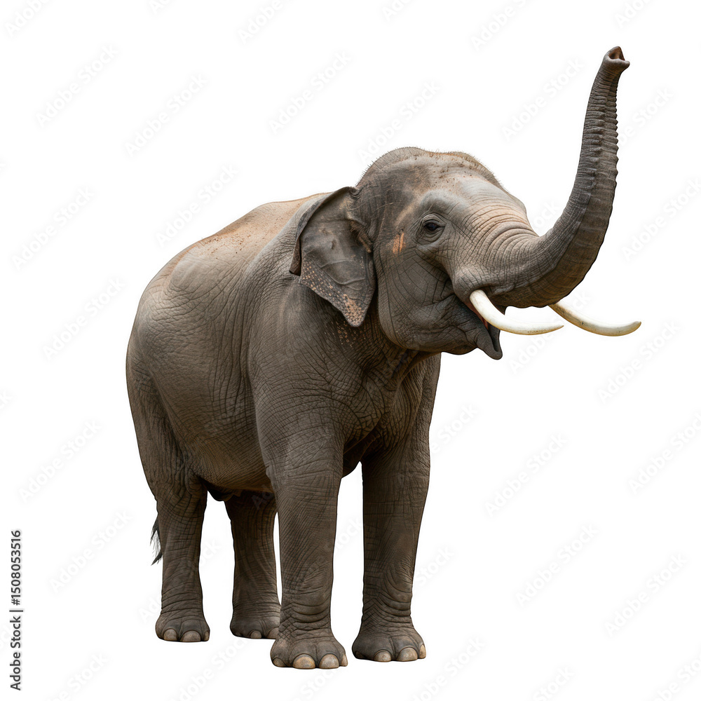 Obraz premium Elephant with raised trunk isolated on transparent background