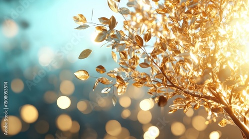 A vibrant and luminous tree with radiant golden foliage symbolizing wealth prosperity and financial success
