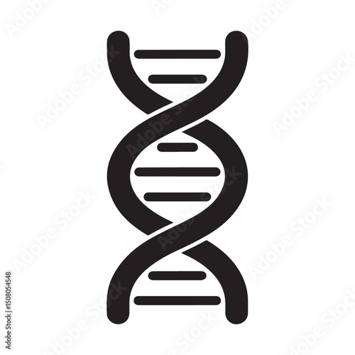 DNA / deoxyribonucleic acid double helix flat vector icon for science apps and websites. Vector black silhouette. with white background