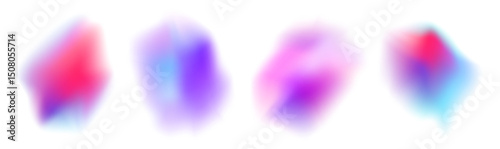 Abstract soft neon blur watercolor spots. Smooth fluid forms, bright liquid aura blotches, aurora glow, vivid blurry chameleon iridescent stain. Colorful holographic y2k shapes. Vector illustration