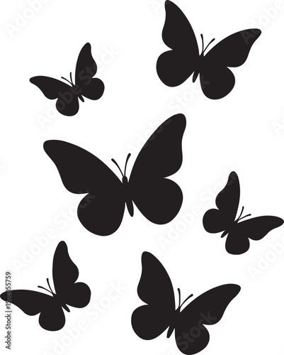 fluttering butterflies silhouette design vector art illustration isolated on transparent background.