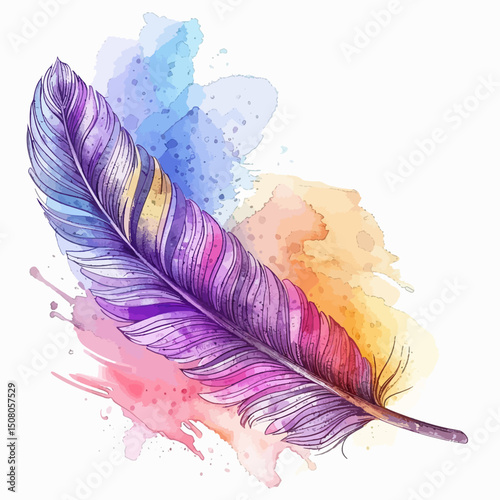 Watercolor feather on a white background