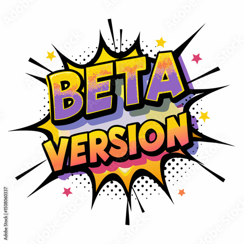Colorful comic book style burst with text "Beta Version", vector image   