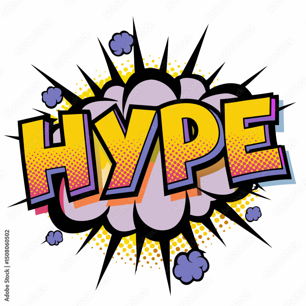 Fototapeta premium Hype text in comic book style with colorful explosion background, vector image 