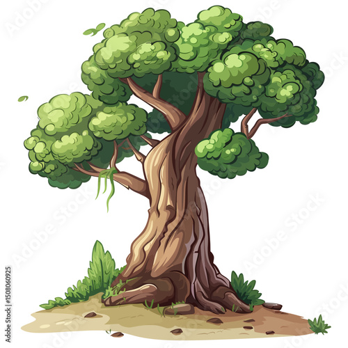 Oak tree and leaves isolated on white 