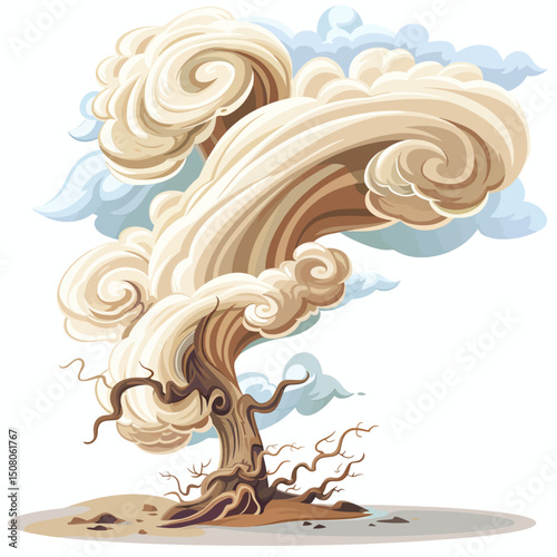 vector illustration of a windblown tree