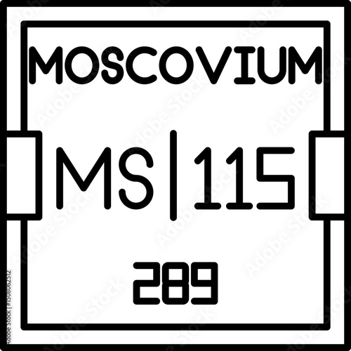 Moscovium (Mc) vector icon, atomic number 115. Synthetic transactinide named after Moscow, Russia, designed for nuclear chemistry, educational charts, and scientific visuals