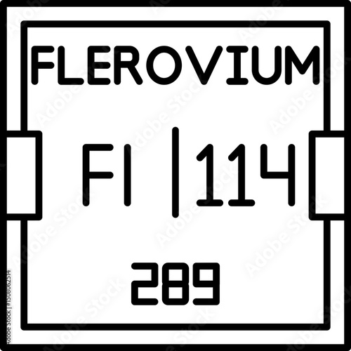 Flerovium (Fl) vector icon, atomic number 114. Synthetic transactinide named after the Flerov Laboratory of Nuclear Reactions, suitable for nuclear science education and chemical infographics