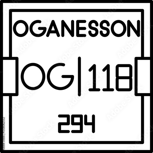 Oganesson (Og) vector icon, atomic number 118. Synthetic transactinide element named after Yuri Oganessian, perfect for advanced nuclear chemistry visuals, scientific education, and infographics