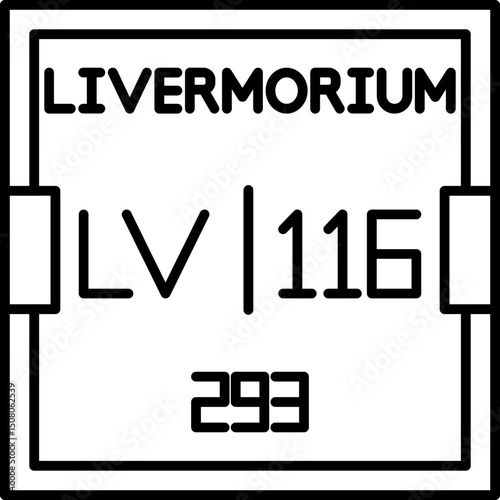 Livermorium (Lv) vector icon, atomic number 116. Synthetic transactinide named after the Lawrence Livermore National Laboratory, perfect for nuclear science infographics and chemistry education