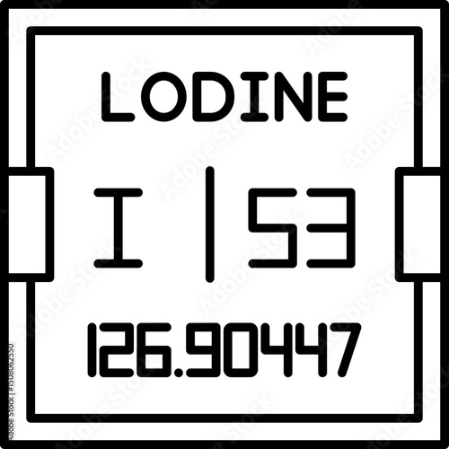Iodine (I) vector icon with atomic number 53 from the periodic table. Suitable for science education, chemistry visuals, and academic resources.